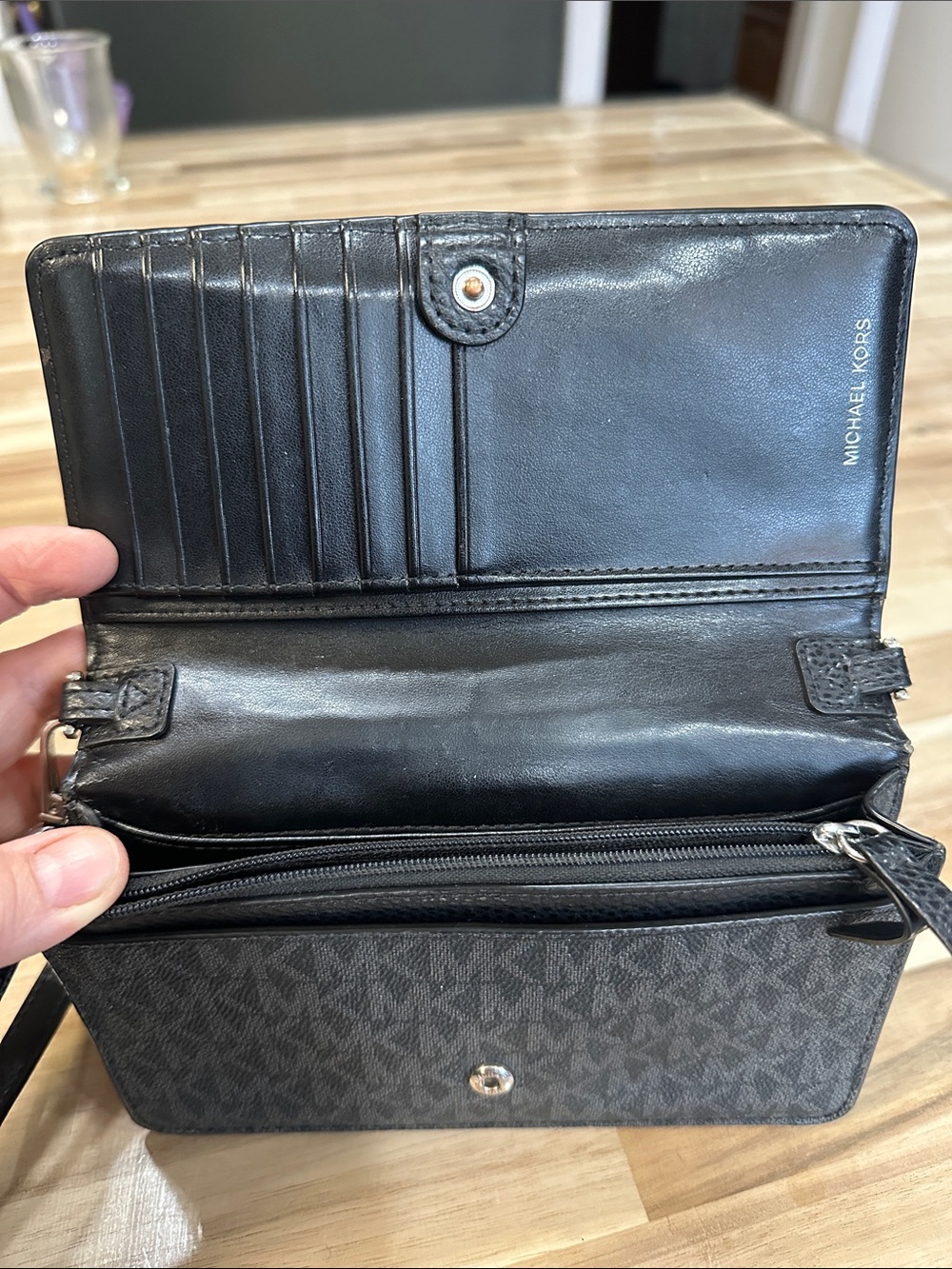 Michael Kors Black Studded Pebbled Leather Crossbody Wallet - Picture 2 of 4